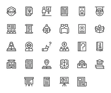 Knowledge Vector Icon Arsenal with 28 128x128 Bold Line Detail Enhanced desig Stock Illustration