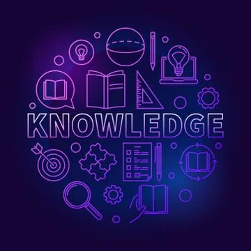 Knowledge vector round colored education outline illustration Illustrazione stock