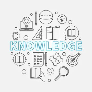 Knowledge vector round illustration in thin line style Illustrazione stock