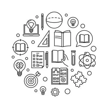 Knowledge vector round illustration in thin line style Illustrazione stock