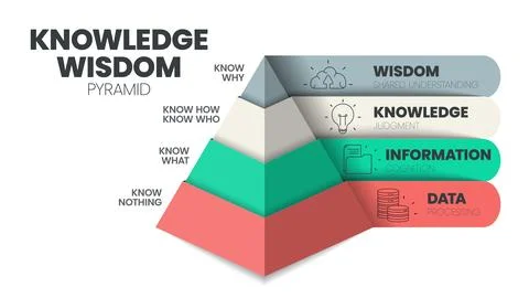 Knowledge Wisdom hierarchy infographic template with icon has Wisdom (Share.. Stock Illustration