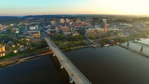 Knoxville Tennessee Skyline Drone shot in 4k at Sunrise Stock Footage