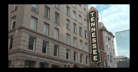 Knoxville, TN - Historic Tennessee Theater Sign in Downtown Stock Footage