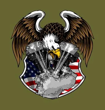 Knucklehead engine and eagle vector template Stock Illustration