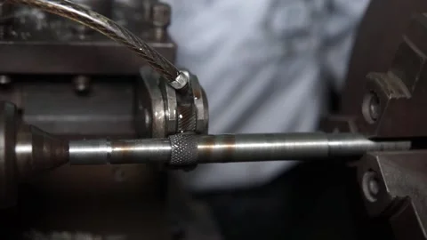 Knurling process lathe machine Stock Footage 212497313