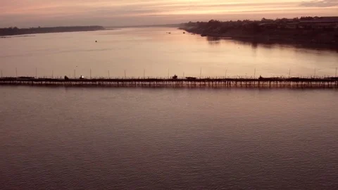 Ko Paen Bamboo Bridge from above Stock Footage 74193145