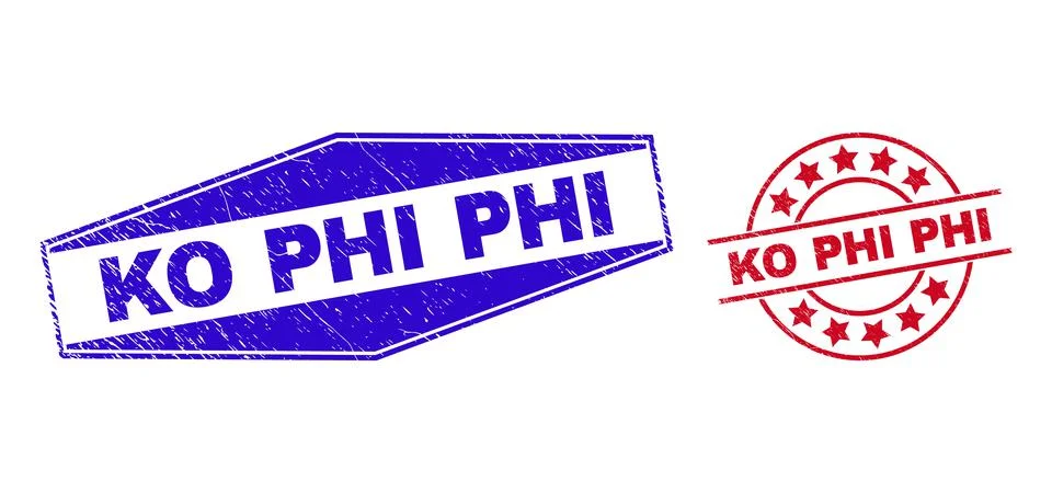 KO PHI Grunge Badges in Circle and Hexagonal Forms Stock Illustration