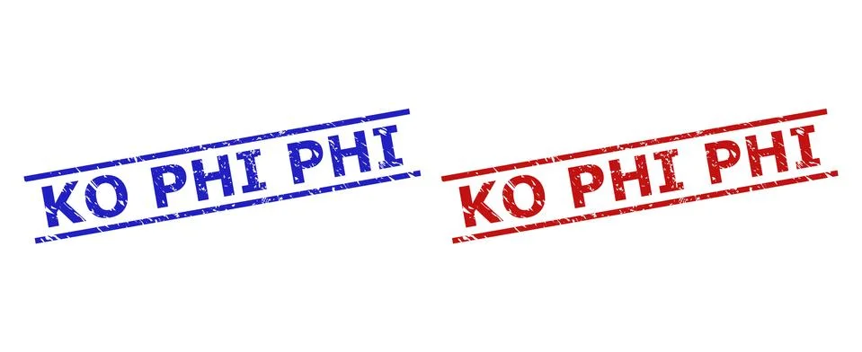 KO PHI Stamp Seals with Grunged Surface and Parallel Lines Stock-Illustration
