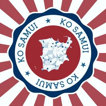 Ko Samui Badge. Round logo of island with triangular mesh map and radial ra.. イラスト素材