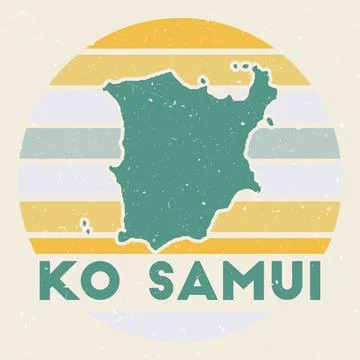 Ko Samui logo. Sign with the map of island and colored stripes, vector illu.. Illustrazione stock