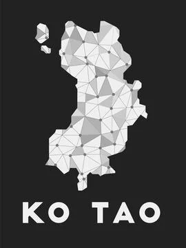 Ko Tao - communication network map of island. Ko Tao trendy geometric desig.. Stock Illustration