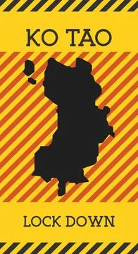 Ko Tao Lock Down Sign. Yellow island pandemic danger icon. Vector illustratio イラスト素材