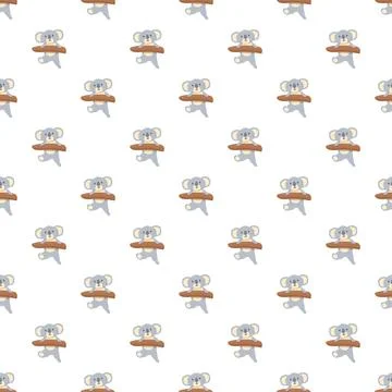 Koala bear character holding a tree branch seamless pattern Stock Illustration