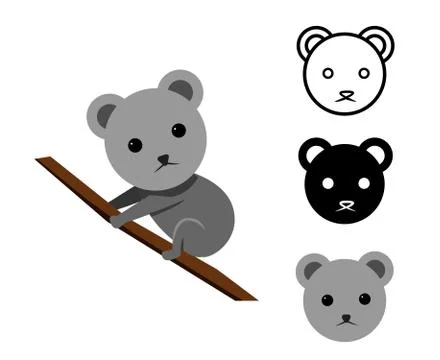 Koala bear in flat and icon, vector Stock Illustration