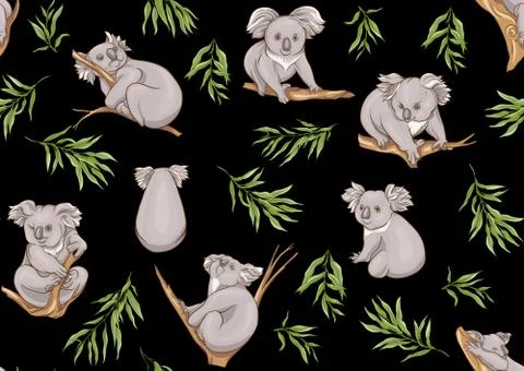 Koala bear seamless pattern. Stock Illustration