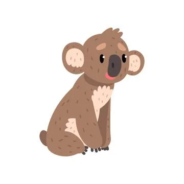 Koala bear sitting on the ground, cute Australian marsupial animal character Stock Illustration