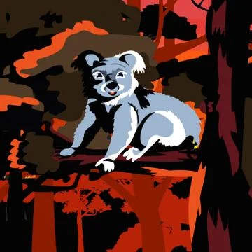 Koala bear sitting on tree forest fires in australia animals dying in wildfir Stockillustratie
