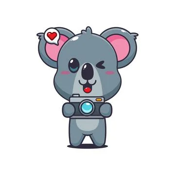 Koala cartoon vector illustration with camera Stock Illustration