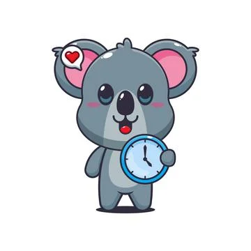 Koala cartoon vector illustration with clock Stock Illustration