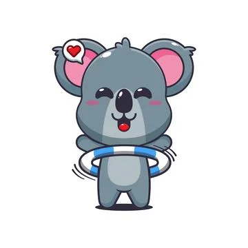 Koala cartoon vector illustration playing hula hoop Illustrazione stock