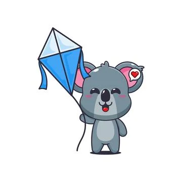 Koala cartoon vector illustration playing kite Stock Illustration