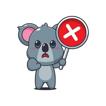Koala cartoon vector illustration with wrong sign Stock Illustration