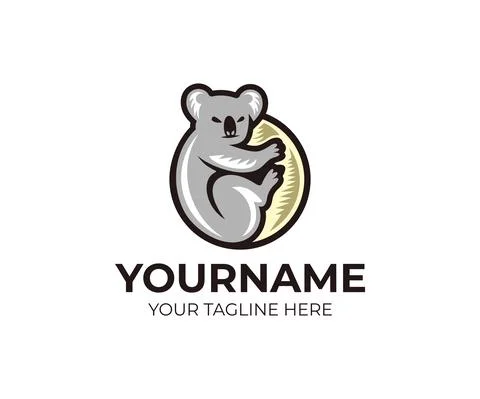 Koala climbing on eucalyptus tree logo design Stock Illustration