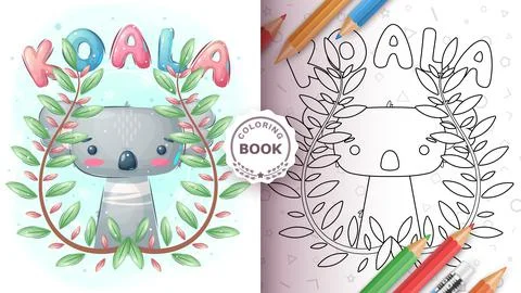 Koala in forest - coloring page Illustrazione stock
