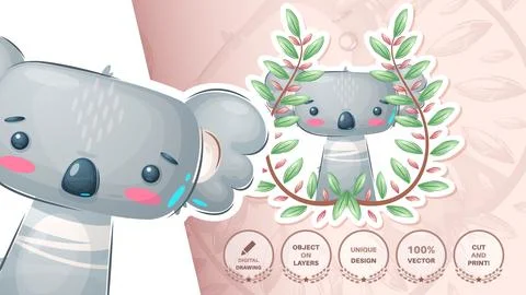 Koala in forest - cute sticker Stock Illustration