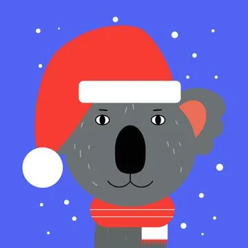 Koala head in Christmas hat Stock Illustration