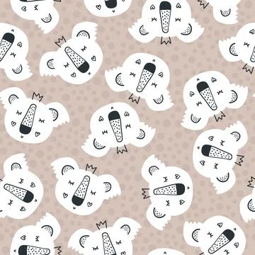 Koala head seamless pattern, cute animal fashion print, wrapping paper design. Stock Illustration