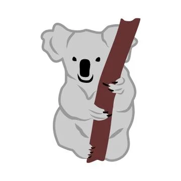 Koala holds tree trunk with its paws, simple vector doodle Stock Illustration