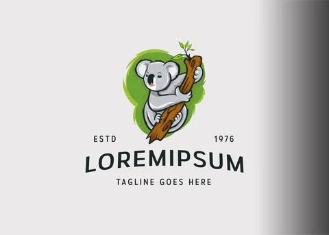Koala logo design. Vector illustration of koala climbing trees. Vintage logo  Stock Illustration