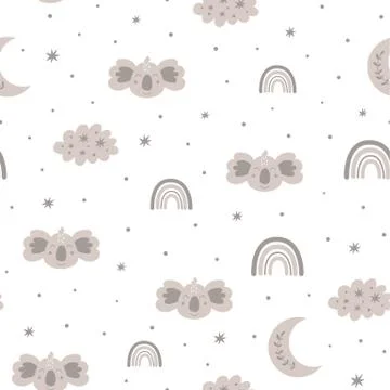 Koala pattern Baby scandinavian pattern Boho grey rainbows, cute koala face Illustrazione stock