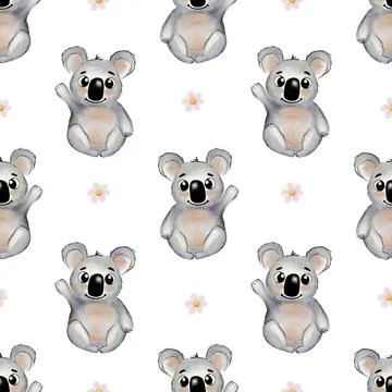 Koala pattern design featuring cute koalas and flowers on a seamless backgrou Stock Photos