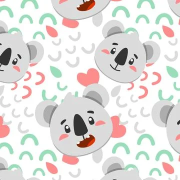 Koala pattern, vector graphics for your design, cute animal face イラスト素材