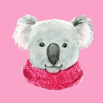 Koala in a pink scarf Stock Illustration
