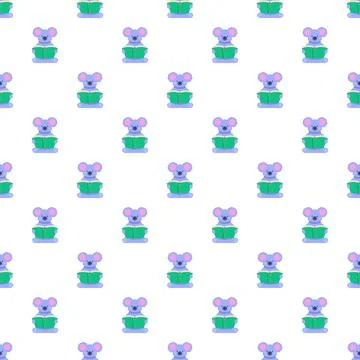 Koala reading book seamless cartoon pattern background Stock Illustration