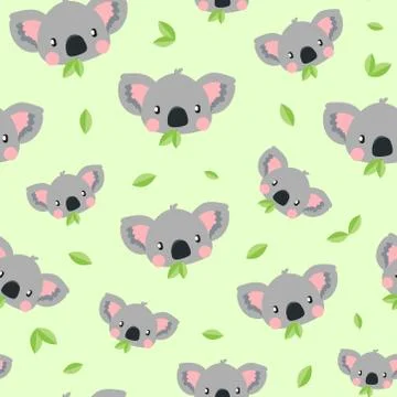 Koala seamless pattern on green background Stock Illustration