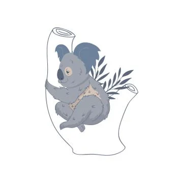 Koala sitting on tree trunk. Cute Australian bear. Marsupial animal. Wildlife 스톡 일러스트