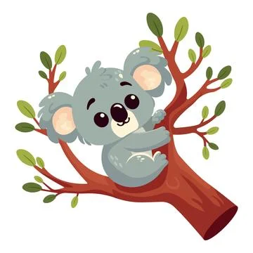 Koala on tree brunch flat illustration isolated on white background Stock Illustration
