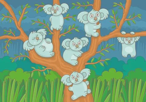 Koalas sitting on tree in nature Stock Illustration