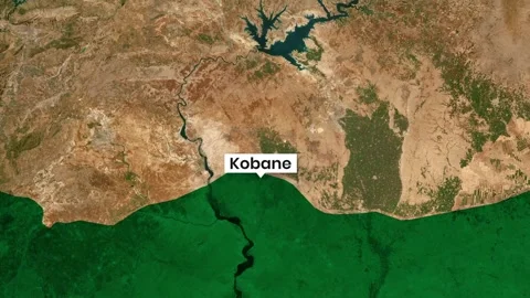 Kobane Syria map aerial view showing distinct border motion video Stock Footage 342611633