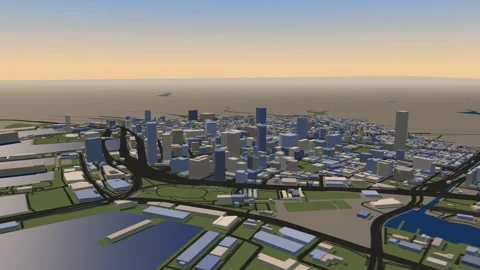 Kobe 3D isometric city skyline building blocks map animation afternoon seamless Video stock 342316971
