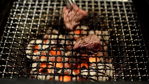 Kobe beef on the grill cooking Stock Footage 79274737