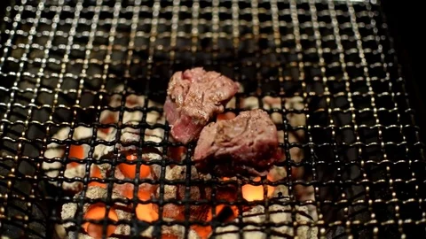 Kobe beef on the grill cooking Stock Footage 79274748
