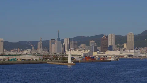 Kobe, Japan - NOV 05, 2019: City panorama aerial view in 4k Stock Footage