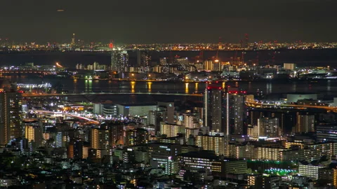 Kobe mixed-use seaport at night japan timelapse Stockbeeldmateriaal 116675711