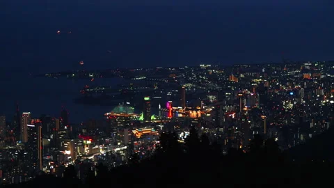 Kobe Nightscape (Aerial View) Stock Footage 327772077