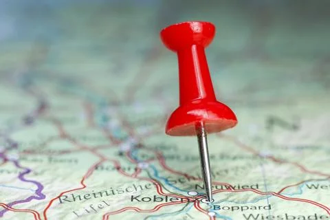 Koblen pin on map of Germany Stock Photos